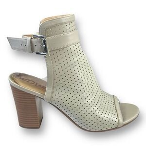 Sam Edelman 9 Emmie Perforated Open Toe Bootie White Leather Coastal Cowgirl